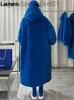 Dames Bont Nepbont Lautaro Winter Lang Oversized Warm Dik Blauw Wit Pluizig Nepbontjas Dames met capuchon 2022 Losvallend Casual Koreaanse stijl Mode J230921