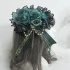 Máscaras de festa menina design lolita laço hairpins flor verde escuro pérola cruz gótico mulheres traje colar headband cosplay headpiec233d