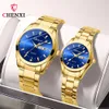 Otros relojes CHENXI Conjuntos Reloj de vestir de moda con correa de acero inoxidable dorado para hombres Pareja de lujo a prueba de agua y mujeres 230921