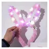 Inne imprezy imprezowe Favors Favors LED Plush Plush Rabbit Uszy Opaska na głowę fantazyjna sukienka Królik Light Up Hairband Nekury świecące hoo dhun0