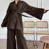 Женская одежда для сна NHKDSASA Пижама-кимоно из 100% хлопка, креповые брюки с длинными рукавами, женский костюм для сна, женский костюм для домашнего обслуживания Mujer 230920