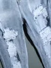 Mens Jeans Rasgado Outono Designer Slim Fit Preto Azul Denim Calças Masculino Angustiado Calças Destruídas 230921