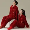 Women's Sleepwear Christmas Pajamas For Couple Lucky Big Red Cardigan Buttons Men Women Winter Long Sleeve Flannel Sexy Homewear