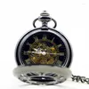 Pocket Watches Black Magic Pattern Hollow Quartz Watch Retro Steampunk Manual Winding Men's Fob Chain Accessories Presentklocka