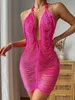 Vestidos casuais mulheres verão borla threads mini vestido sem mangas halter backless oco puro para férias praia