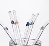 Drinking Straws Reusable Borosilicate Butterfly Mushroom Glass High Temperature Resistance Clear Colored Bent Cocktail Straw SN