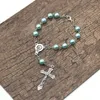 Strand Catholic Crucifix Cross Cross Virgin Mary Lady of Guadalupe Medal jasnoniebieski imitacja Pearl Różańca Bransoletka Hangings