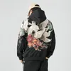 Sweat à capuche pour homme, Streetwear, polaire, sweat-shirt brodé de fleurs, Kanji chinois, pull d'hiver, Harajuku, en coton
