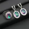 Necklace Earrings Set Oval Multicolor Cubic Zirconia Silver Color Jewelry For Women Wedding Bracelet Pendant Ring WPAITKYS