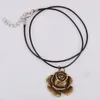 Pendentif Colliers 36 31mm Vintage Antique Bronze Métal Rose Fleur Collier Femmes Ras Du Cou Cire Cordon Corde Bijoux Bijoux De Mode