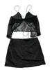 Spódnice kobiety letnie 2-częściowe stroje Sheer Mesh Patchwork wiązaj otwartą frontową kamisole i elastyczną mini spódnicę