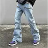 Jeans masculinos 2023 y2k moda zíper retro lavado baggy flare calças de brim homens streetwear hip hop perna larga calças jeans retas ropa hombre j230922