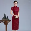 Roupas étnicas Yourqipao 2023 Chinês Tradicional Bordado Cheongsam Vermelho Mãe da Noiva Vestido Longo Casamento Convidado Festa Vestidos de Noite