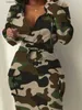 Grundlegende Freizeitkleider LW Plus Size Cargo-Kleid mit Camo-Print und Seitentaschen T230922