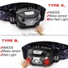 Head lamps Lampe frontale puissante rechargeable phare LED corps capteur de mouvement tête lampe de poche Camping lampe torche avec USB HKD230926