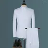 Costumes pour hommes col montant Style chinois coupe ajustée deux pièces ensemble de costume/homme Zhong Shan Blazer veste manteau pantalon pantalon 2 pièces