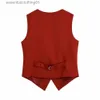 Women's Vests BBWM 2021 Women Elegant Red Streetwear Sleeveless Short Vest Female Vintage Slim V-Neck Single-breasted Casual Waistcoat L230922