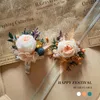 装飾的な花人工乾燥した偽の結婚式の装飾花嫁と花groomコサージ手術永遠のバラ
