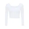 LU-3008 Slimming long sleeve square neck sports fitness top women's tight solid color short casual yoga dress with chest pad