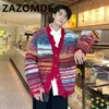 Men's Sweaters ZAZOMDE Fashion Y2K Cardigan Sweater Contrast Color Striped Vneck Single Breasted Knitwear Coat High Street Tops Winter 230921