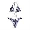 Mulheres de banho sexy preto e branco vaca impressão bikini conjunto maiô feminino maiô sólido beachwear