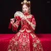 Ethnische Kleidung FZSLCYIYI Blumenstickerei Strass Chinesische Braut Bräutigam Hochzeitskleid Cheongsam Eleganter Hochzeits-Qipao-Anzug