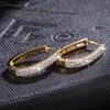 Iced out Paved Zirconia Hoop Earrings 18k Yellow Gold Filled Womens Huggie Earrings Sparkling Gift Pretty Jewelry312F