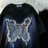 Damen T-Shirts Y2K Street Edge Butterfly Patch Kurzarm T-Shirt Modemarke Sommerhälfte