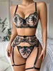 Bh-sets MIRABELLE Fancy Lingerie Sexy kanten ondergoed 3-delige transparante bh en panty-set Ongecensureerde kousenbanden Luxe intiem Q230922