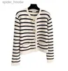 Women's Sweaters C Lin same black and white stripe contrast color knitted cardigan women's round neck single breasted sweater coat L230922