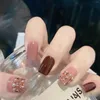 Falsas unhas pontas de unhas caixão simples meio longo remendo no outono e inverno pérola marrom escuro para salão de beleza