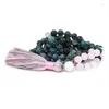 ペンダントネックレスヒーリングスピリチュアリティローズQ-UARTE MOSS A-GATE MALA PRAYANE BEADS TASSELネックレスノット108ヨガジュエリー