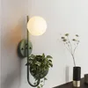 Wall Lamp Simple Macaron Colors Green Blue Yellow PLated Iron Rack Sconce With E27 LED Frosted Glass Ball Shade Plant Not Included