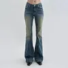 Damen Jeans Mode Vintage Skinny Flare Frauen Low Rise Chic Elegante Distressed Denim Hosen Y2K Ästhetische Boot Cut Hosen