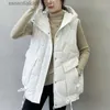 Chalecos de mujer, nuevo abrigo con capucha de invierno, chaqueta holgada gruesa para mujer, chaleco de algodón de longitud media a la moda, chaquetas para mujer L230922