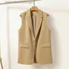 Women's Vests #5129 Black Beige Khaki Vest Coat Women Single Buttons Outerwear Waistcoat Female Blazer Sleeveless Jacket Slim Spring Autumn L230922