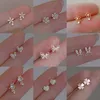 Stud Een Paar Verzilverde Oor Piercing Sieraden Romantische Zirkoon Bloem Vlinder Stud Oorbellen Voor Vrouwen Meisje Tiener Sieraden Accessoires 230921