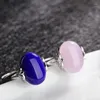 Klusterringar 925 Sterling Silver Red/Pink Corundum Lapis Lazuli Green/Blue Synthetic Precious Stone For Women Män Justerbar öppen ring