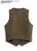 Women's Vests Zevity New Women Vintage V Neck Houndstooth Print Breasted Slim Short Vest Jacket Ladies Sleeveless Casual WaistCoat Tops CT3053 L230922