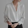 Bluzki damskie granatowe plamy biuro biuro dama elegancka bluzka wiosna letnia ubranie modowe dla kobiet 2023 Korean V-dółk