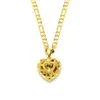 Ciondolo a cuore lavorato a maglia in oro giallo massiccio 14k GF Collana a catena a maglie Figaro italiana 24 3 mm Donna3207