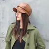 Berets outono cor sólida enrugada octogonal boné chapéus para mulheres inverno pu couro panamá elegante artista pintor sboy bonés boina