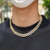 Collier Hip Hop en plaqué or 14 carats pour hommes, chaîne à pointes de 16mm, aileron de requin glacé, fermoir boîte Miami, chaîne cubaine en Zircon cubique Bling Hip hop264h