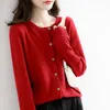 Women's Solid Color Knitted Cardigan Autumn Winter New Round Neck Single-Breasted Sweater Camel Bottoming Shirt Coat