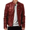 Men's Jackets Full Zip Closure Coat Stylish Faux Leather Motorcycle Jacket Windproof Stand Collar Zipper Pockets For Fall Spring Men