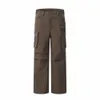 High Street Fashion Brand Personalized Pleated Large Pocket Work Pants Loose Straight Tube Casual Pants