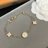 Catene di design placcate oro 18 carati Bracciali per donna Logo del marchio corretto Cerchio Moda Regalo in acciaio inossidabile Regali di qualità di lusso Coppia di famiglia