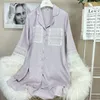 Ropa De Dormir para Mujer Camisón De Verano Camisa De Satén para Mujer Camisón Bata Lencería Bata De Baño De Manga Larga Vestido De Camisón Ropa De Dormir