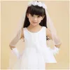 Bridal Veils Children Girls Little Princess Hairband Double Layers Tle Flowers Garland Ruffles Floral Lace 2 Drop Delivery Party Event Dhfnv