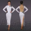 Palco desgaste sexy branco vestido de dança latina manga longa sem costas mulheres tango competição samba desempenho show costume2709